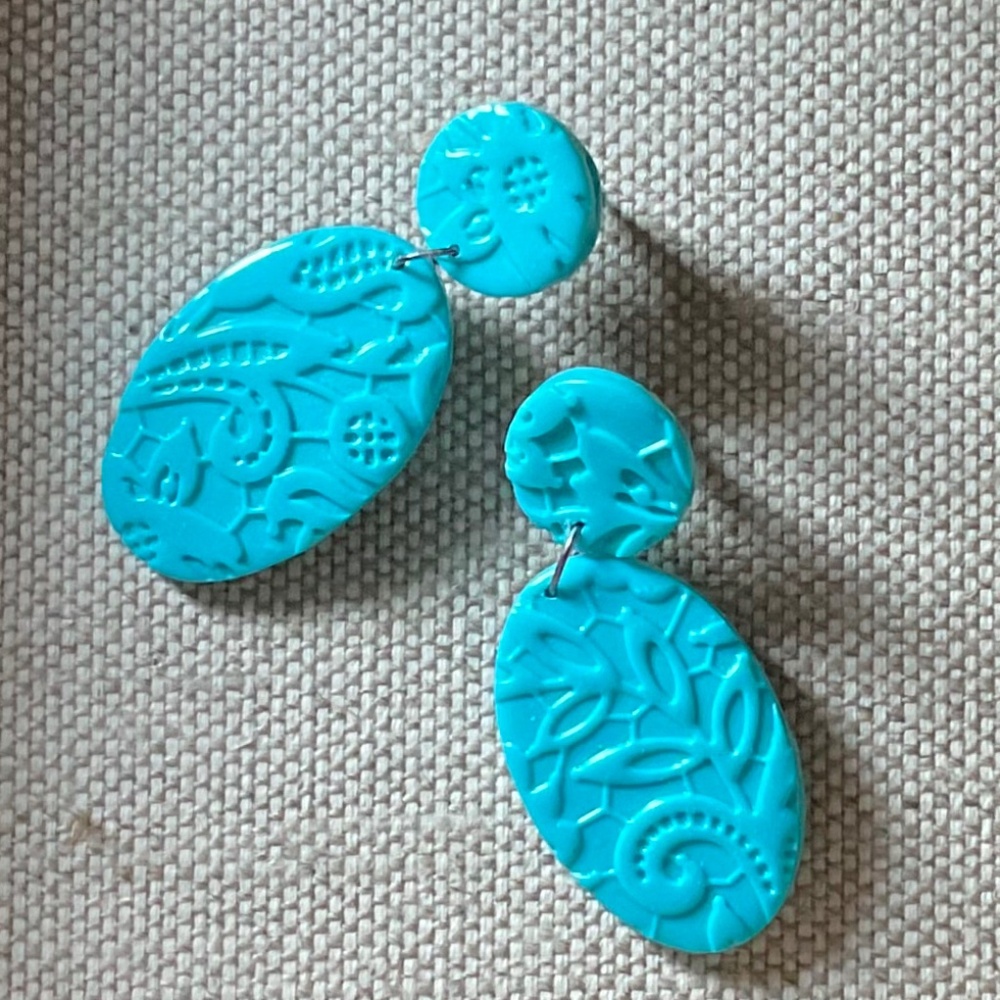 Carved Resin Turquoise Earrings